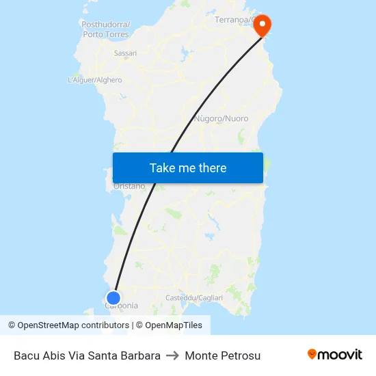 Bacu Abis Santa Barbara Street to Monte Petrosu map