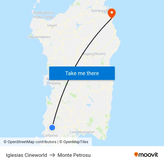 Iglesias Cineworld to Monte Petrosu map