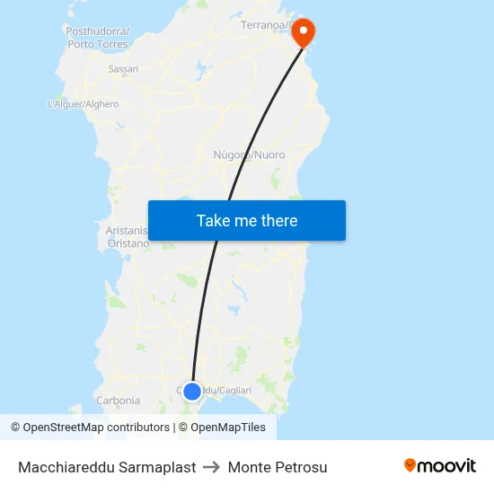 Macchiareddu Sarmaplast to Monte Petrosu map