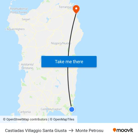 Castiadas Santa Giusta Village to Monte Petrosu map