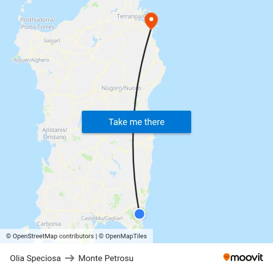 Olia Speciosa to Monte Petrosu map