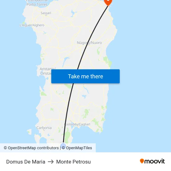 Domus De Maria to Monte Petrosu map