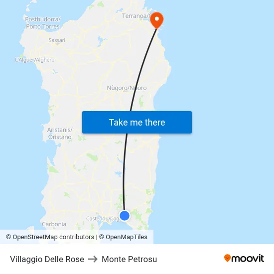 Rose Village to Monte Petrosu map