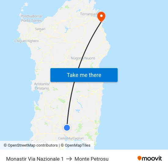 Monastir National Road 1 to Monte Petrosu map