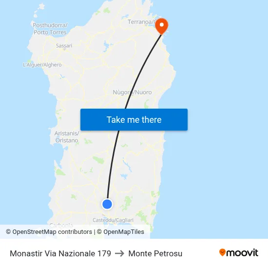 Monastir National Street 179 to Monte Petrosu map