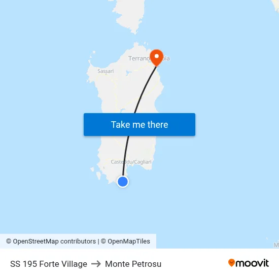 State Road 195 Forte Village to Monte Petrosu map