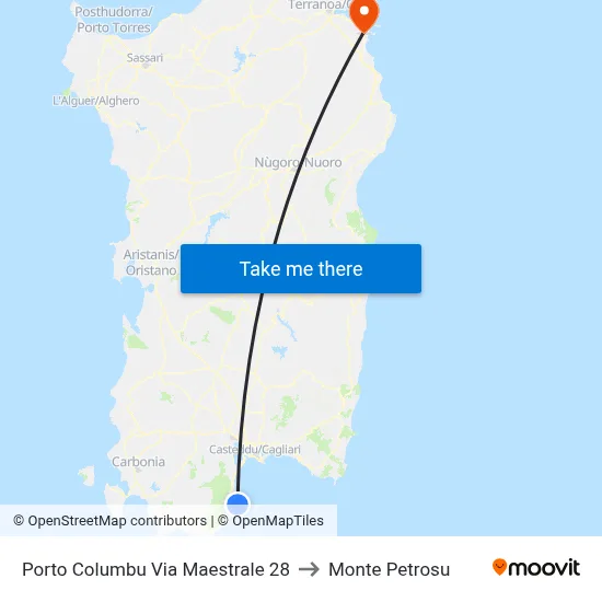 Porto Columbu Maestrale Street 28 to Monte Petrosu map