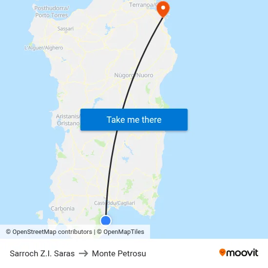 Sarroch Industrial Zone Saras to Monte Petrosu map