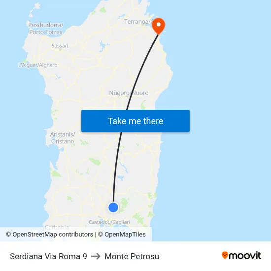 Serdiana Roma Street 9 to Monte Petrosu map