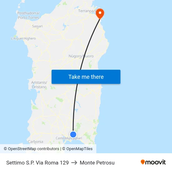 Settimo S.P. Via Roma 129 to Monte Petrosu map