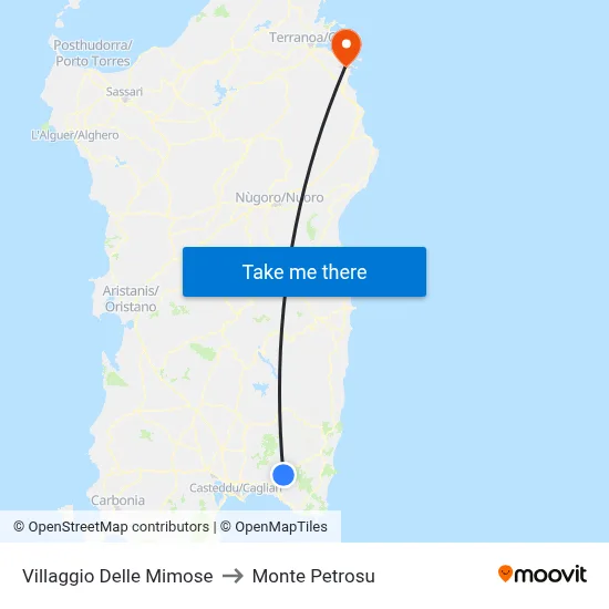 Mimose Village to Monte Petrosu map