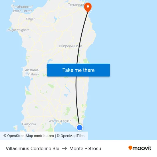 Villasimius Cordolino Blue to Monte Petrosu map