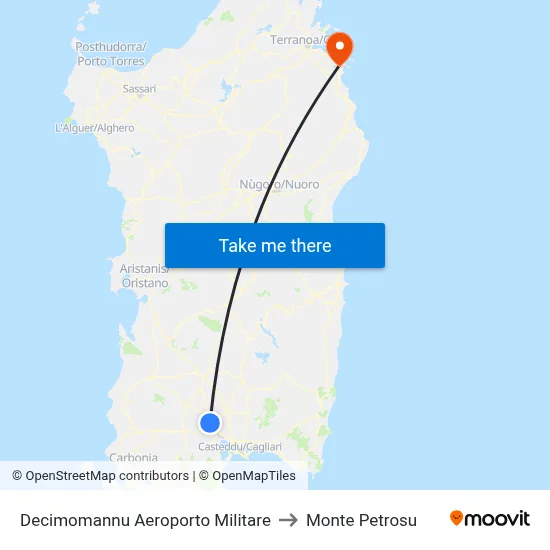 Decimomannu Military Airport to Monte Petrosu map