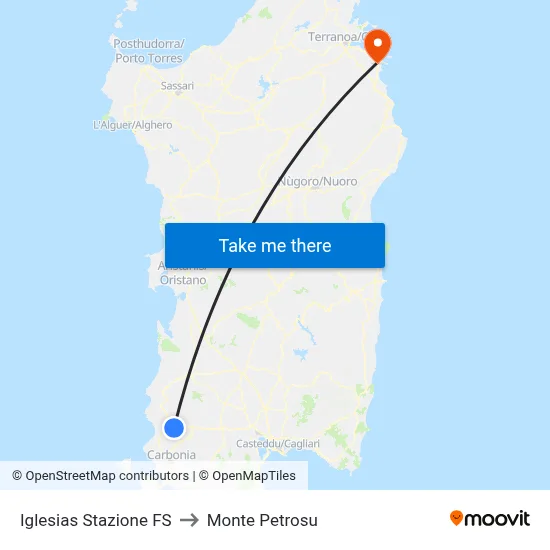 Iglesias Railway Station to Monte Petrosu map