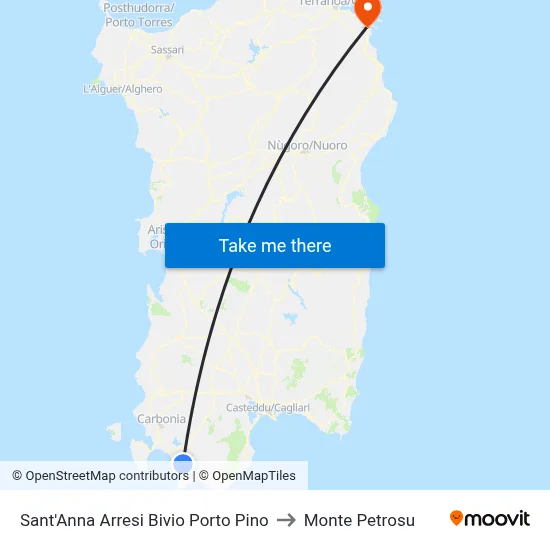 Sant'Anna Arresi Porto Pino Junction to Monte Petrosu map
