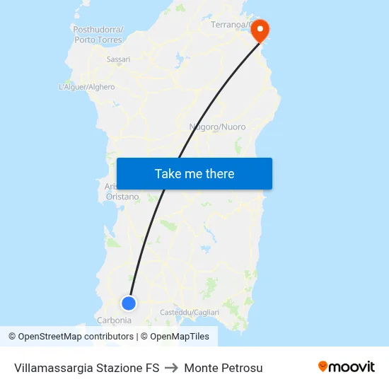 Villamassargia Railway Station to Monte Petrosu map