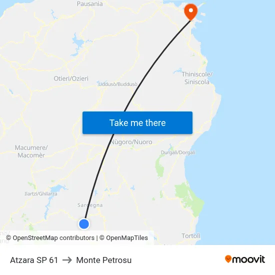 Atzara SP 61 to Monte Petrosu map