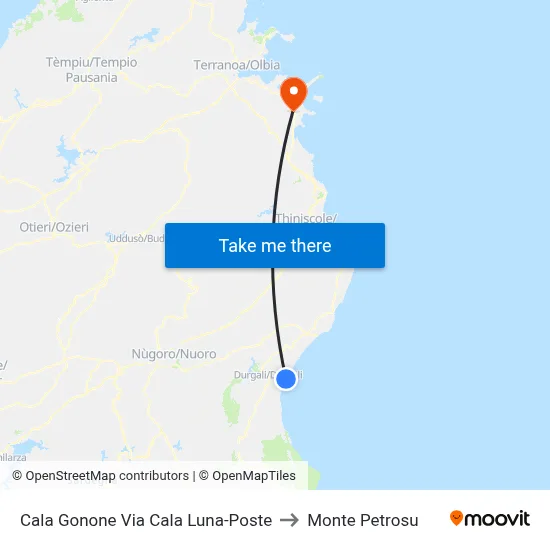 Cala Gonone Via Cala Luna-Post Office to Monte Petrosu map