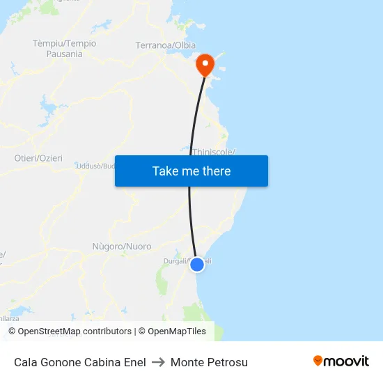 Cala Gonone Enel Cabin to Monte Petrosu map