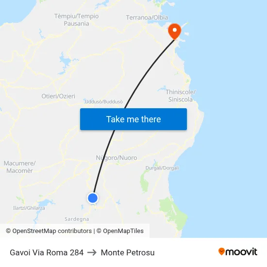 Gavoi Via Roma 284 to Monte Petrosu map