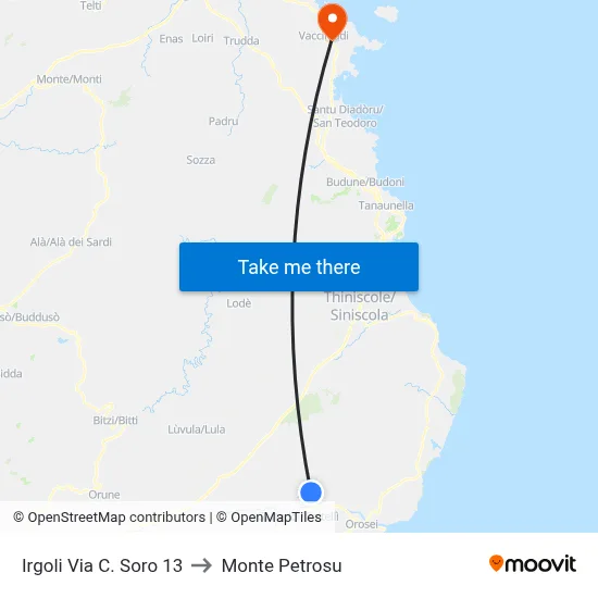 Irgoli C. Soro Street 13 to Monte Petrosu map