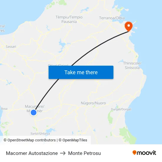 Macomer Autostazione to Monte Petrosu map