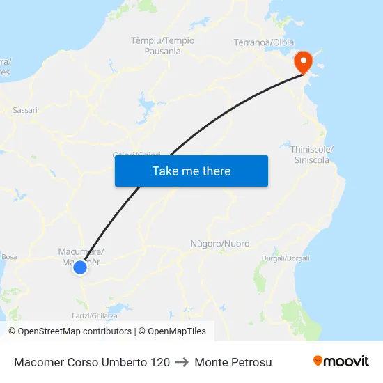 Macomer Corso Umberto 120 to Monte Petrosu map