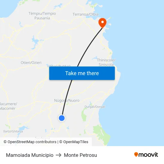 Mamoiada Town Hall to Monte Petrosu map