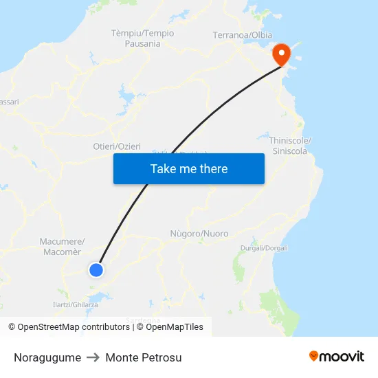 Noragugume to Monte Petrosu map