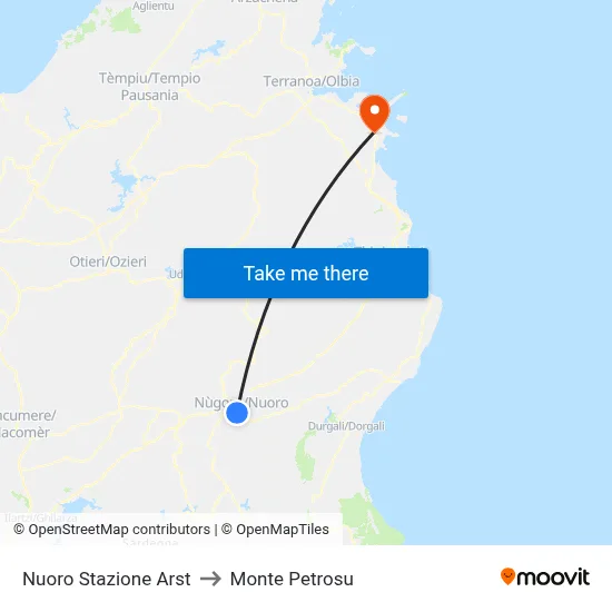 Nuoro ARST Station to Monte Petrosu map