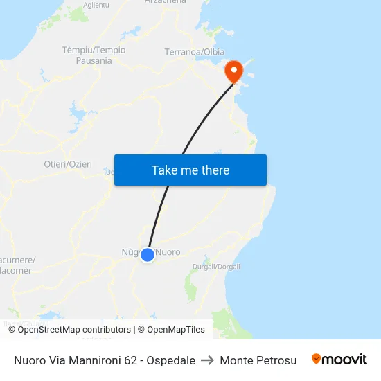 Nuoro Via Mannironi 62 - Hospital to Monte Petrosu map