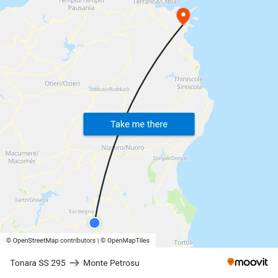 Tonara State Road 295 to Monte Petrosu map
