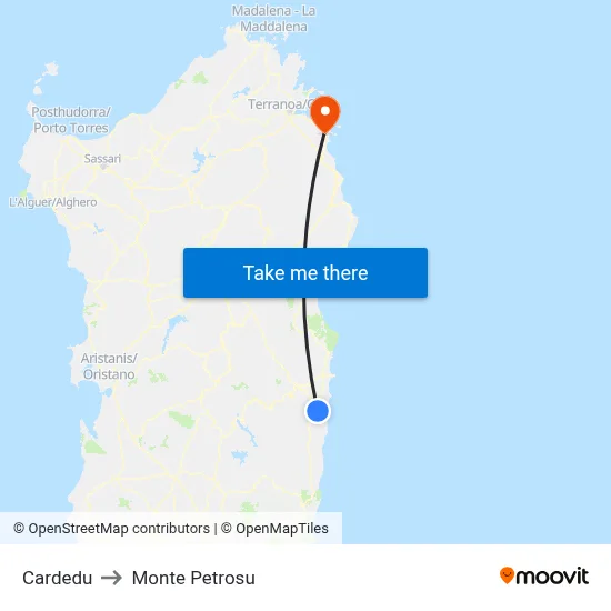 Cardedu to Monte Petrosu map