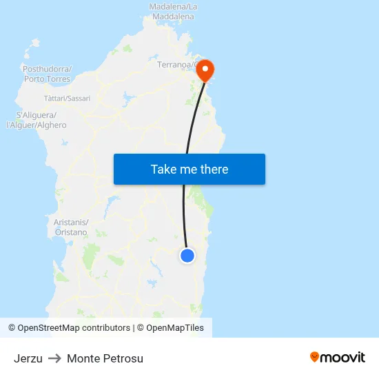 Jerzu to Monte Petrosu map