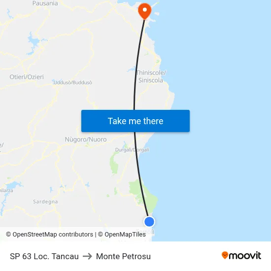 SP 63 Loc. Tancau to Monte Petrosu map