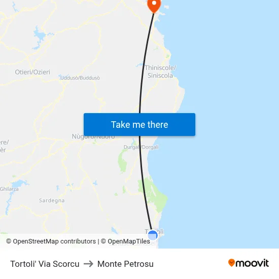 Tortoli Via Scorcu to Monte Petrosu map