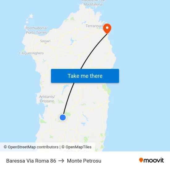 Baressa Via Roma 86 to Monte Petrosu map
