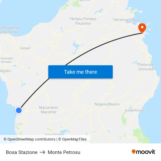 Bosa Station to Monte Petrosu map