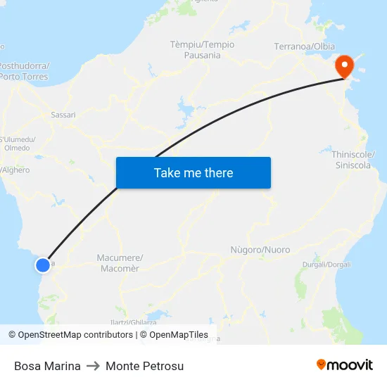 Bosa Marina to Monte Petrosu map