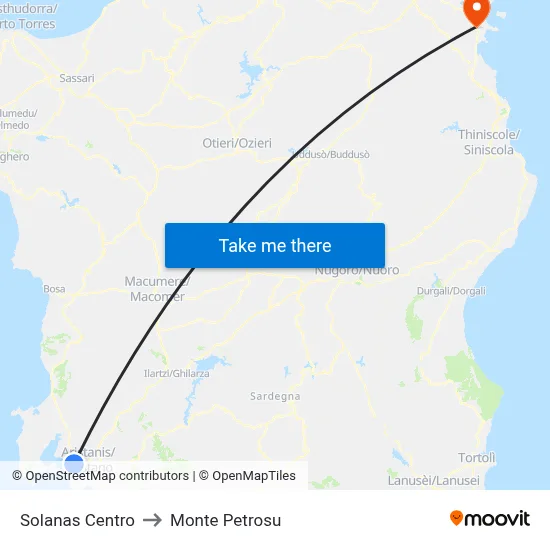 Solanas Center to Monte Petrosu map
