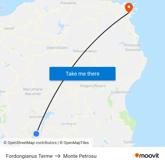 Fordongianus Thermal Baths to Monte Petrosu map
