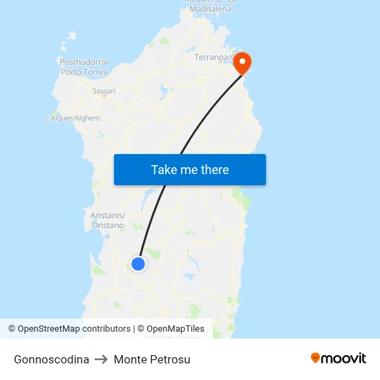 Gonnoscodina to Monte Petrosu map