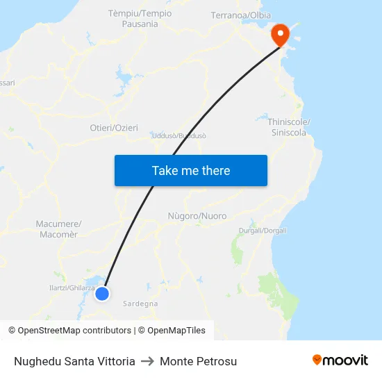Nughedu Santa Vittoria to Monte Petrosu map
