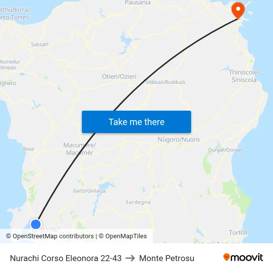 Nurachi Eleonora Course 22-43 to Monte Petrosu map