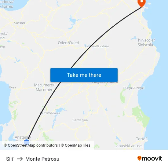 Sili to Monte Petrosu map