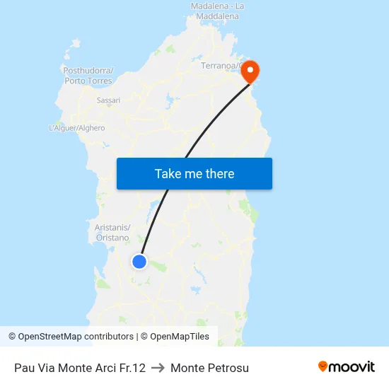 Pau Monte Arci Street 12 to Monte Petrosu map