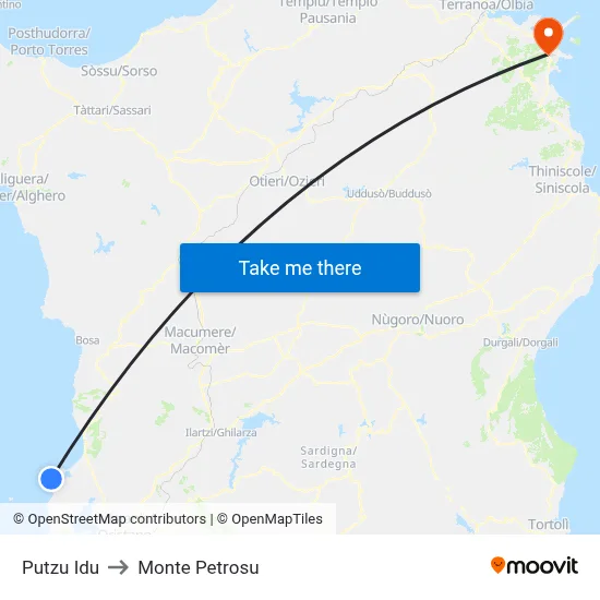 Putzu Idu to Monte Petrosu map