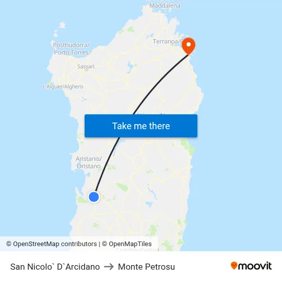 San Nicolo d'Arcidano to Monte Petrosu map