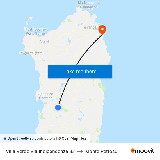 Villa Verde Via Independence 33 to Monte Petrosu map