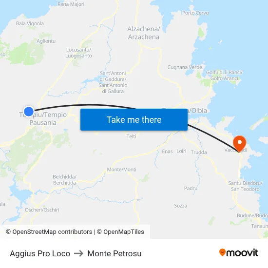 Aggius Pro Loco to Monte Petrosu map